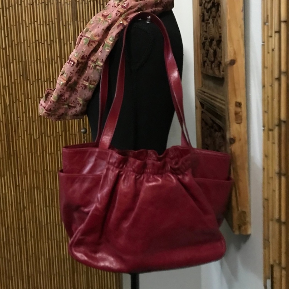 Hobo International Bag.  Red Leather  14" W, 8" H, 7" D